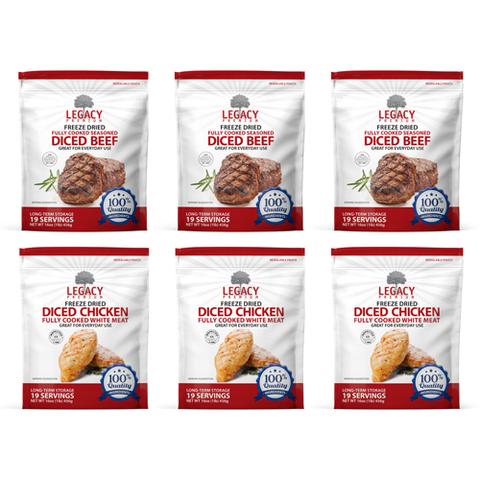 Freeze-Dried Diced Meat Variety 6 Pack - Beef & Chicken