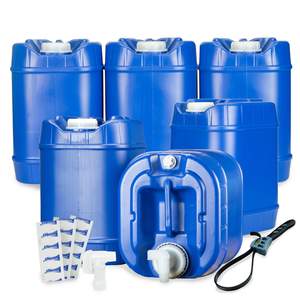 5 Gallon Stackable Blue Water Tank ‐ Set of 6 w/2 spigots and water treatment
