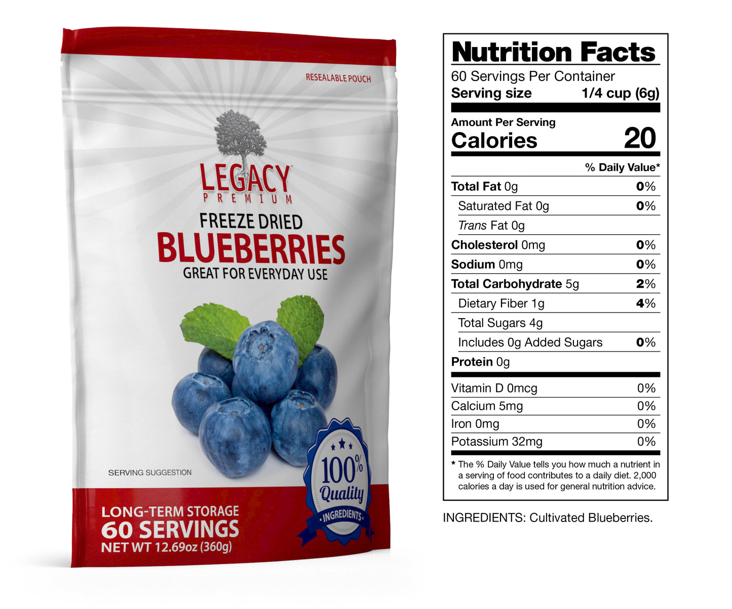 60 Serving Freeze Dried Blueberries Pouch
