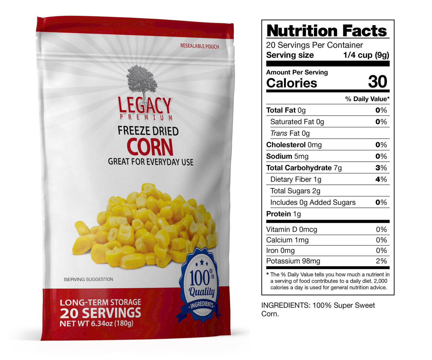 20 Serving Freeze Dried Corn Pouch