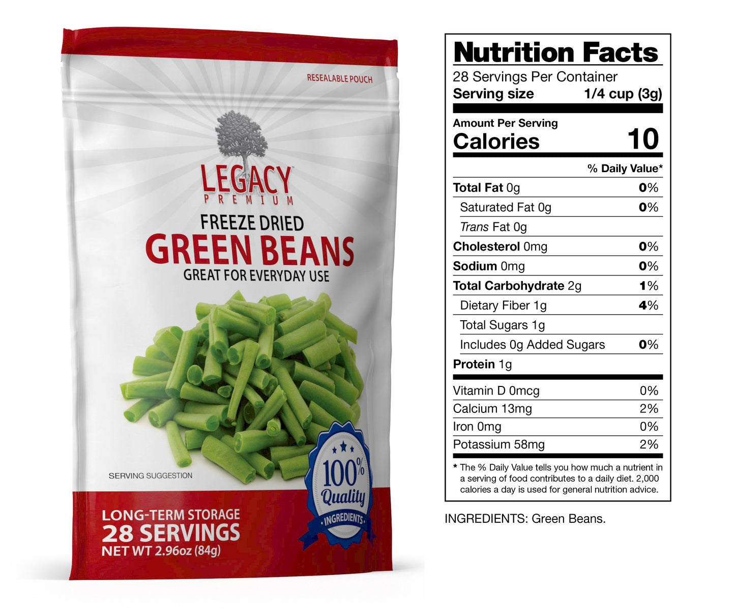 28 Serving Freeze Dried Green Beans Pouch