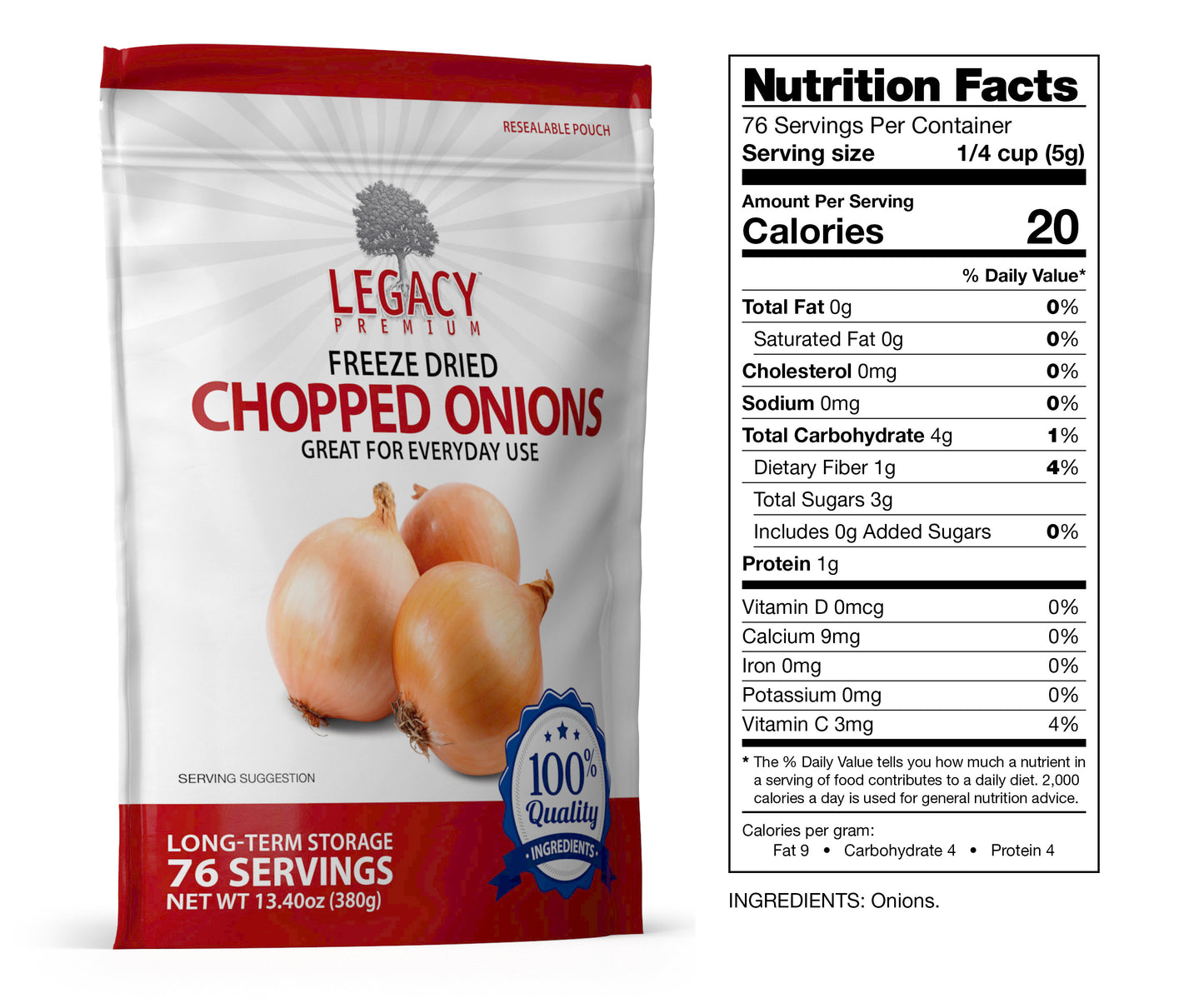 76 Servings Chopped Onions Pouch